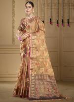 Organza Golden Traditional Wear Weaving Saree